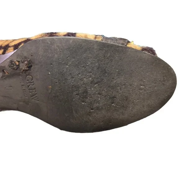 J Crew Collection Animal Print Calf Hair Peep Toe Horsebit Wedge Shoes Womens 8 - Picture 14 of 16